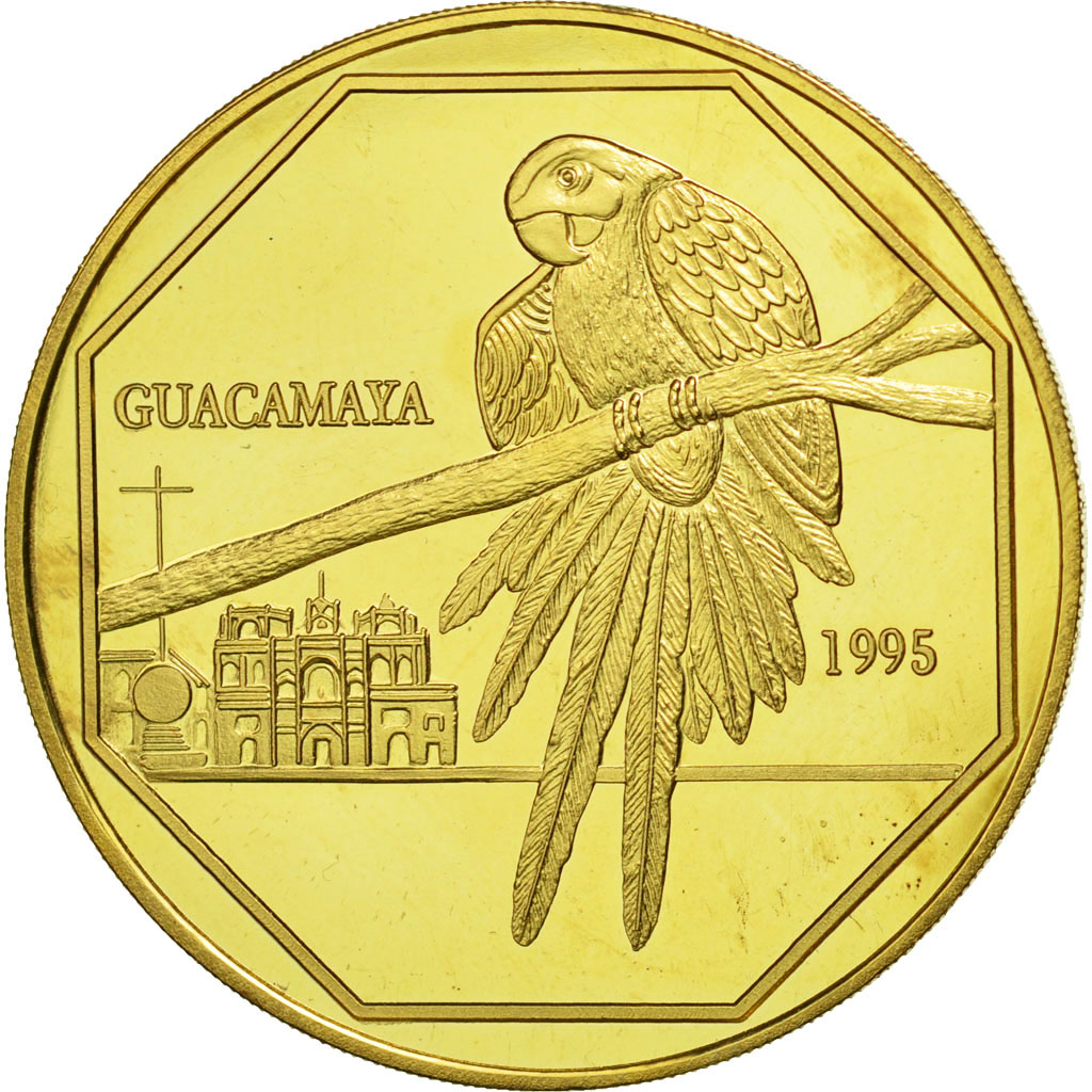Coin, Guatemala, 50 Quetzales, 1995, Tower, , Gilt Alloy, KM:3b.1
