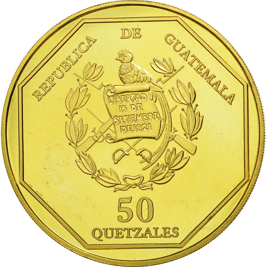 Coin, Guatemala, 50 Quetzales, 1995, Tower, , Gilt Alloy, KM:3b.1