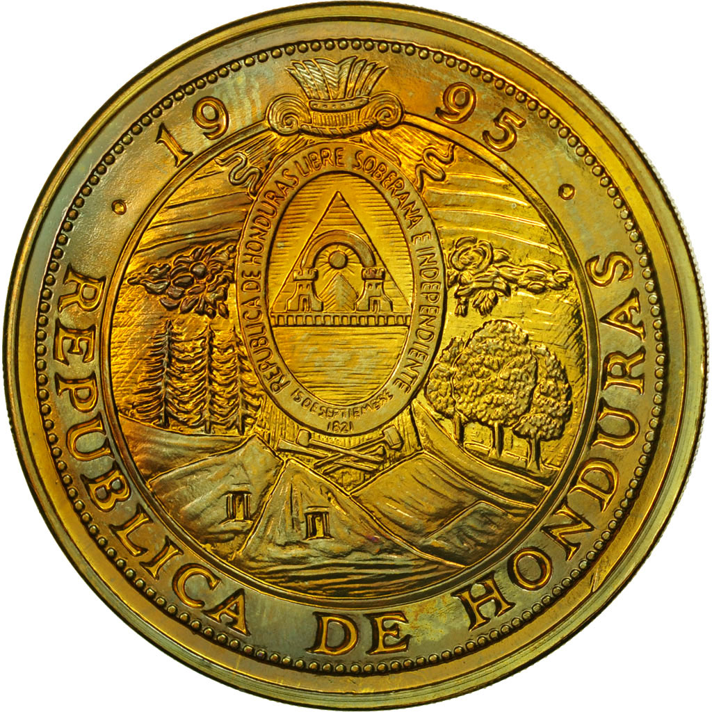 Coin, Honduras, 10 Lempiras, 1995, Tower, , Brass, KM:1a.1