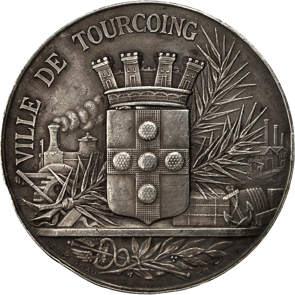 France, Medal, Ecole Industrielle, Chambre de Commerce de Tourcoing, 1902, Grau