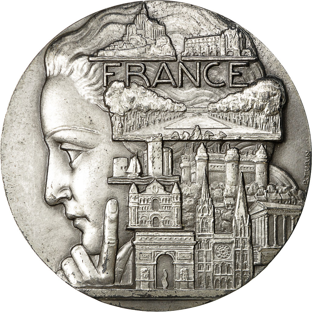 France, Medal, La France, 1976, Turin, , Silvered bronze