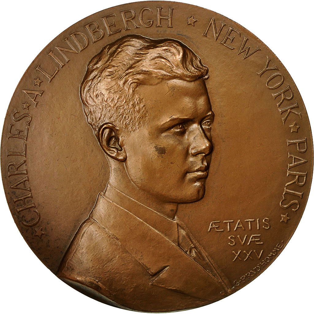 Frankrijk, Medal, Charles.Lindbergh, New York-Paris, 1977, Prud'homme.G, PR+