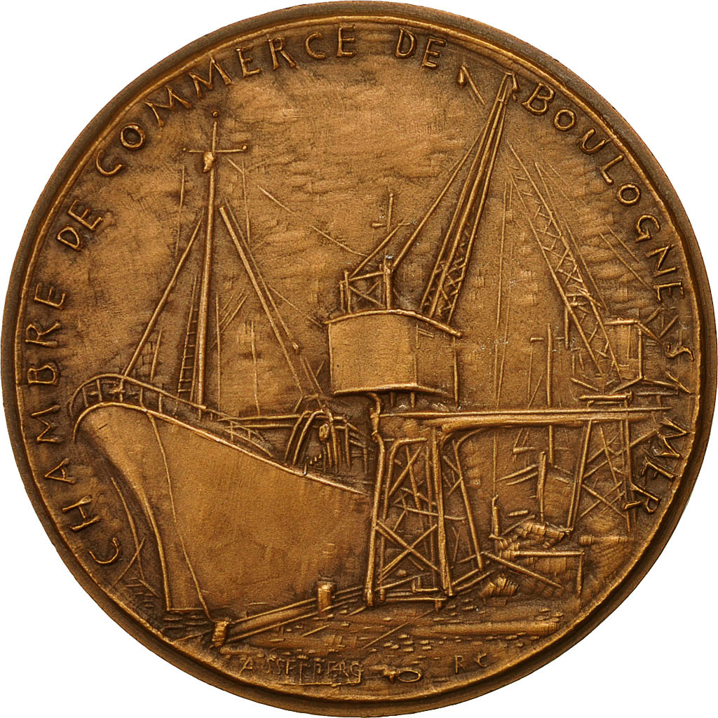 France, Medal, Chambre de Commerce de Boulogne sr mer, Port, 1956, Asselberg