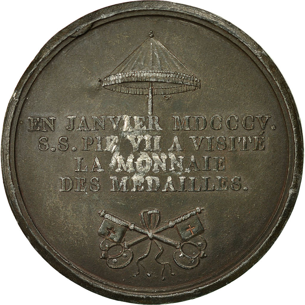 France, Medal, Visite du pape Pie VII à la Monnaie des Médailles, 1805, Droz