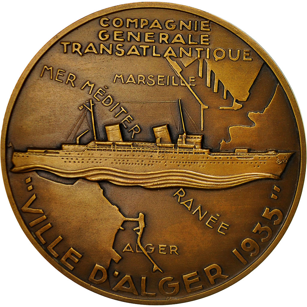 France, Medal, Compagnie Générale Transatlantique, Ville d'Alger, 1935