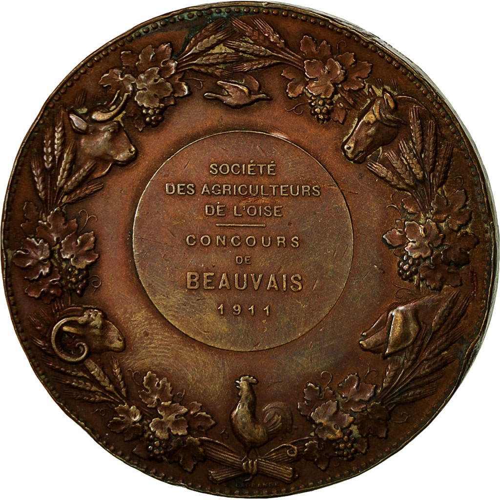 France, Medal, Société d'Agriculture de l'Oise, Beauvais, 1911, Dupuis.D