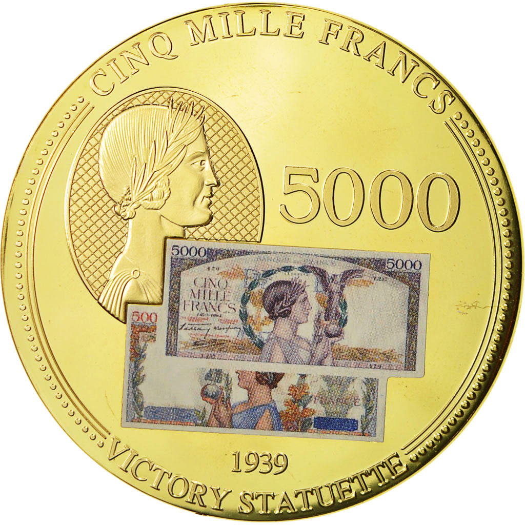 France, Medal, Les Anciens Francs, billet de 5000 Francs Victoire, 2009, 