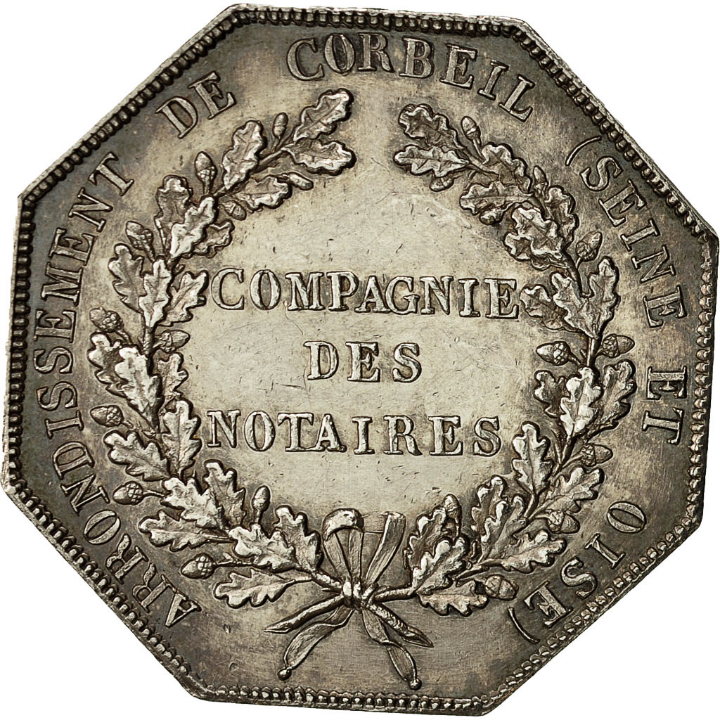 France, Token, Louis XVIII, Compagnie des Notaires de Corbeil, Peuvrier
