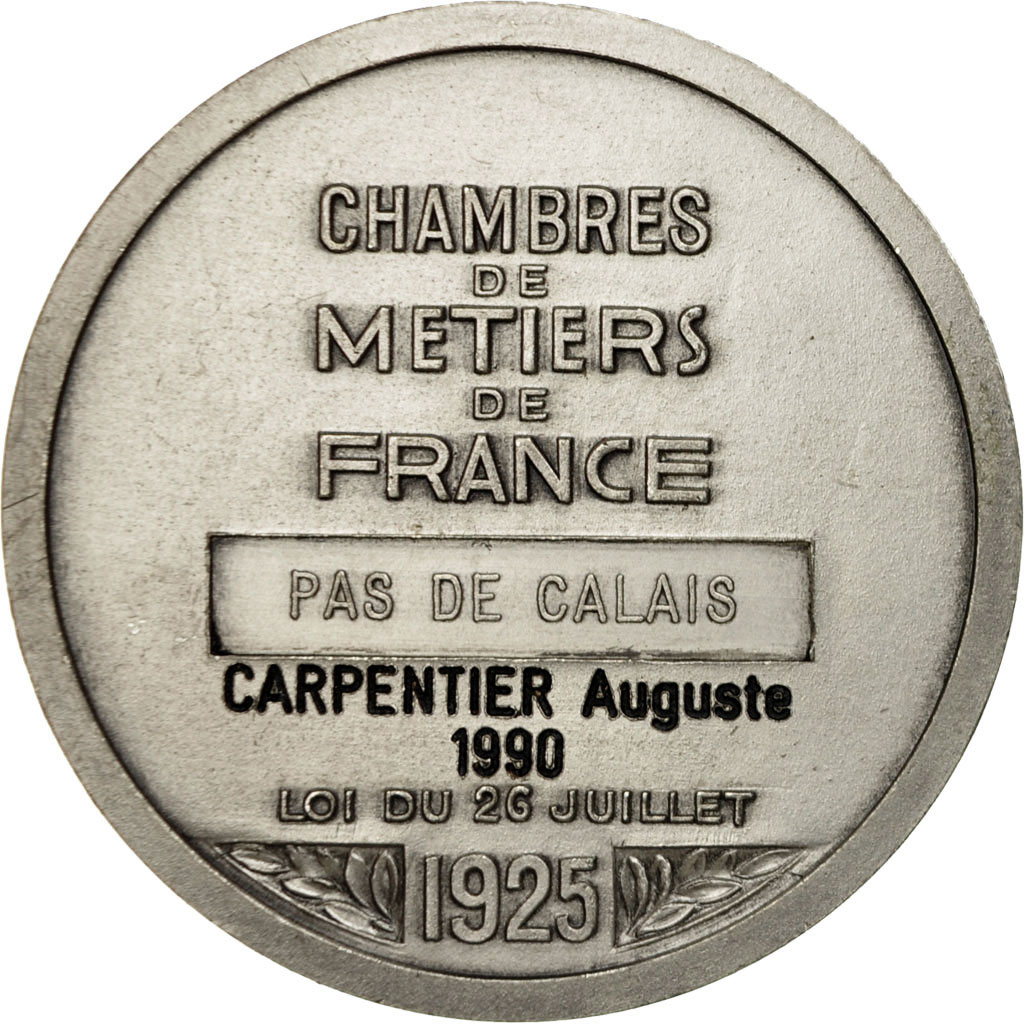 France, Medal, Chambre de métiers de France, 1990, , Silvered bronze