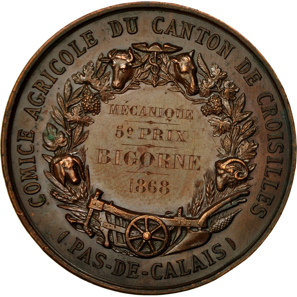 France, Medal, Comice Agricole du Canton de Croisilles, 1868, Oudiné