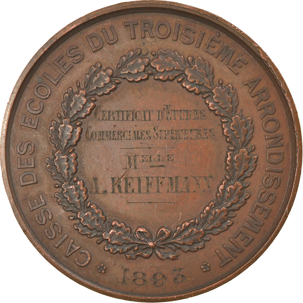 France, Medal, Caisse des Ecoles du 3ème Arrondissement de Paris, Arts &
