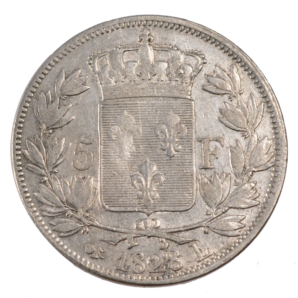Coin, France, Charles X, 5 Francs, 1828, Bayonne, , Silver, KM:728.8