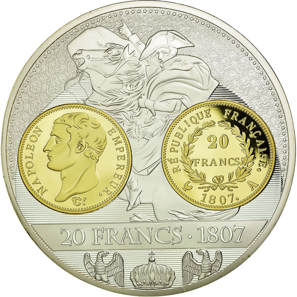 France, Medal, Histoire de la monnaie Française, 20 Francs 1807, 