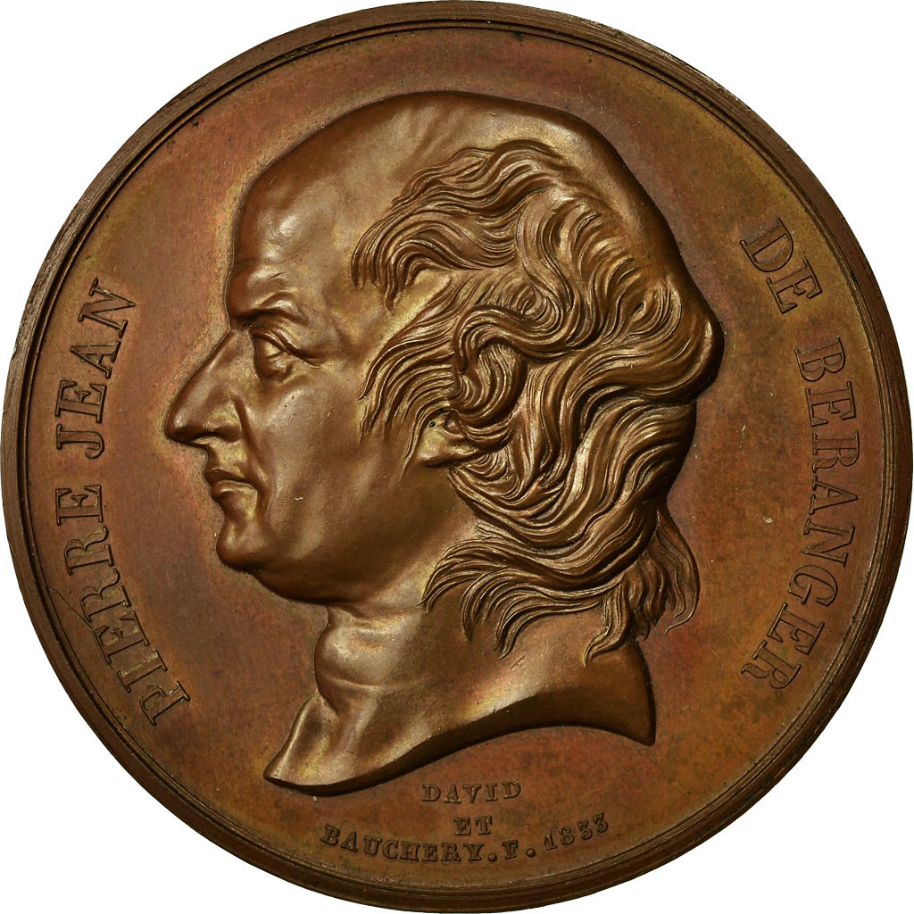 France, Medal, Chanson, Pierre-Jean de Béranger, 1833, David, , Bronze