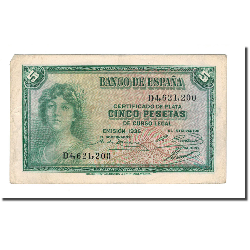 Banknote, Spain, 5 Pesetas, 1936, 1935, KM:85a, EF(40-45)