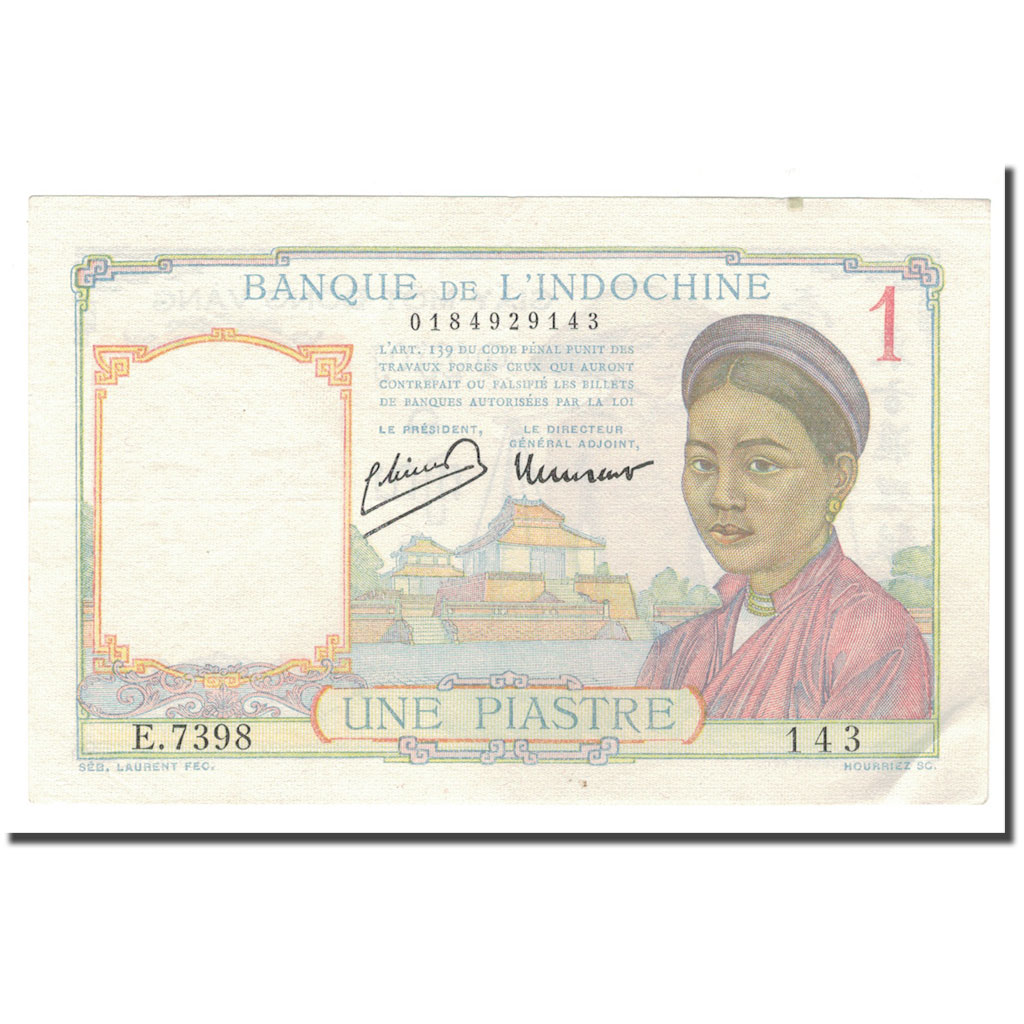Banknote, FRENCH INDO-CHINA, 1 Piastre, 1932-1939, 1946, KM:54c