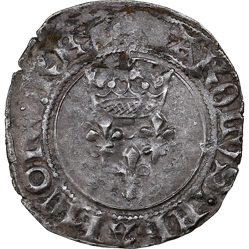 France, Charles VI, Gros dit "Florette", 1419, Châlons-sur-Marne, Silver