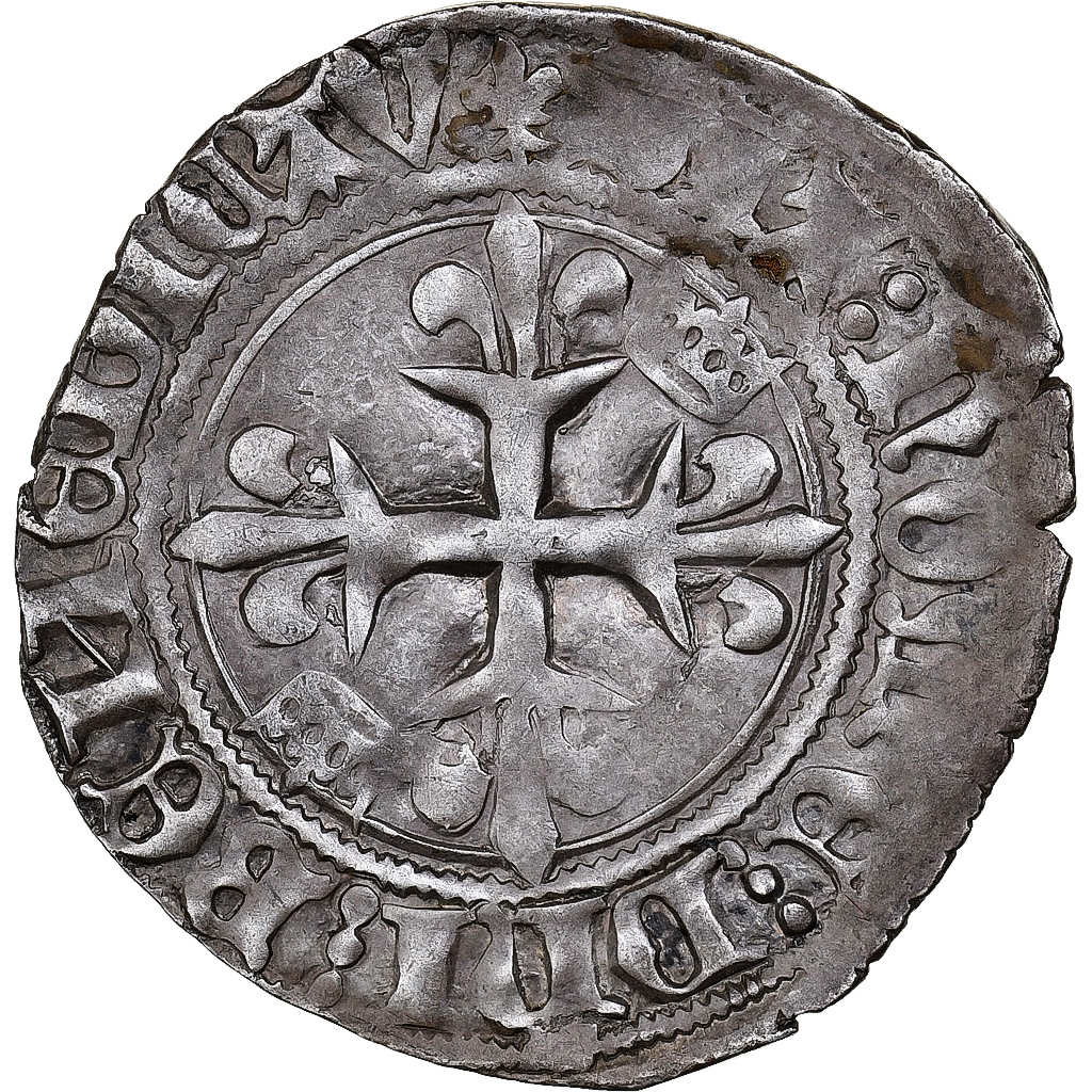 France, Charles VI, Gros dit "Florette", 1419, Châlons-sur-Marne, Silver