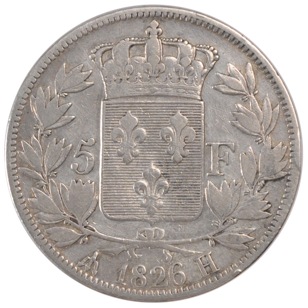 Coin, France, Charles X, 5 Francs, 1826, La Rochelle, , Silver