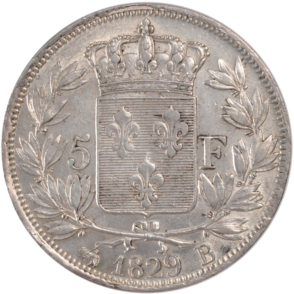 Coin, France, Charles X, 5 Francs, 1829, Rouen, , Silver, Gadoury:644