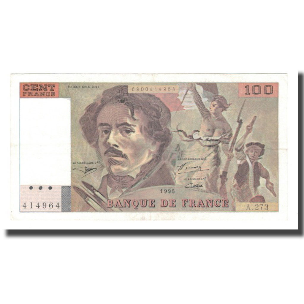 France, 100 Francs, Delacroix, 1995, AU(55-58), Fayette:69ter.02b, KM:154h