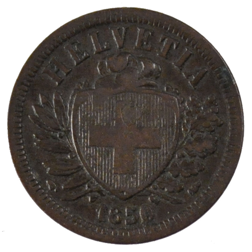 Coin, Switzerland, 2 Rappen, 1850, Paris, , Bronze, KM:4.1