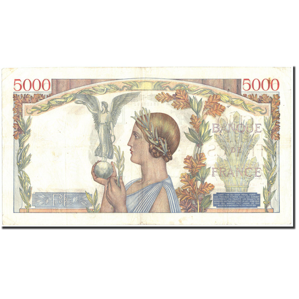 Banknote, France, 5000 Francs, 1939, 1939-06-08, EF(40-45), Fayette:46.7, KM:97a