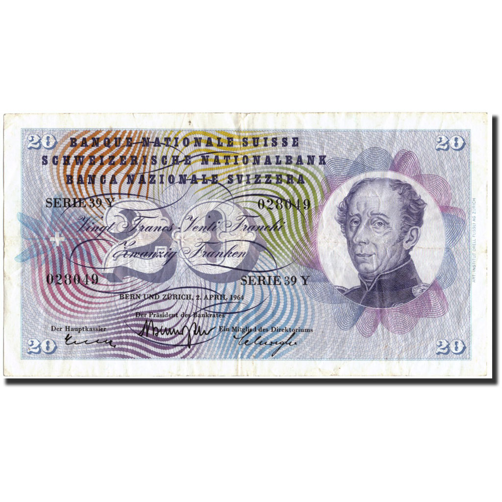Banknote, Switzerland, 20 Franken, 1964, 1964-04-02, KM:46k, EF(40-45)