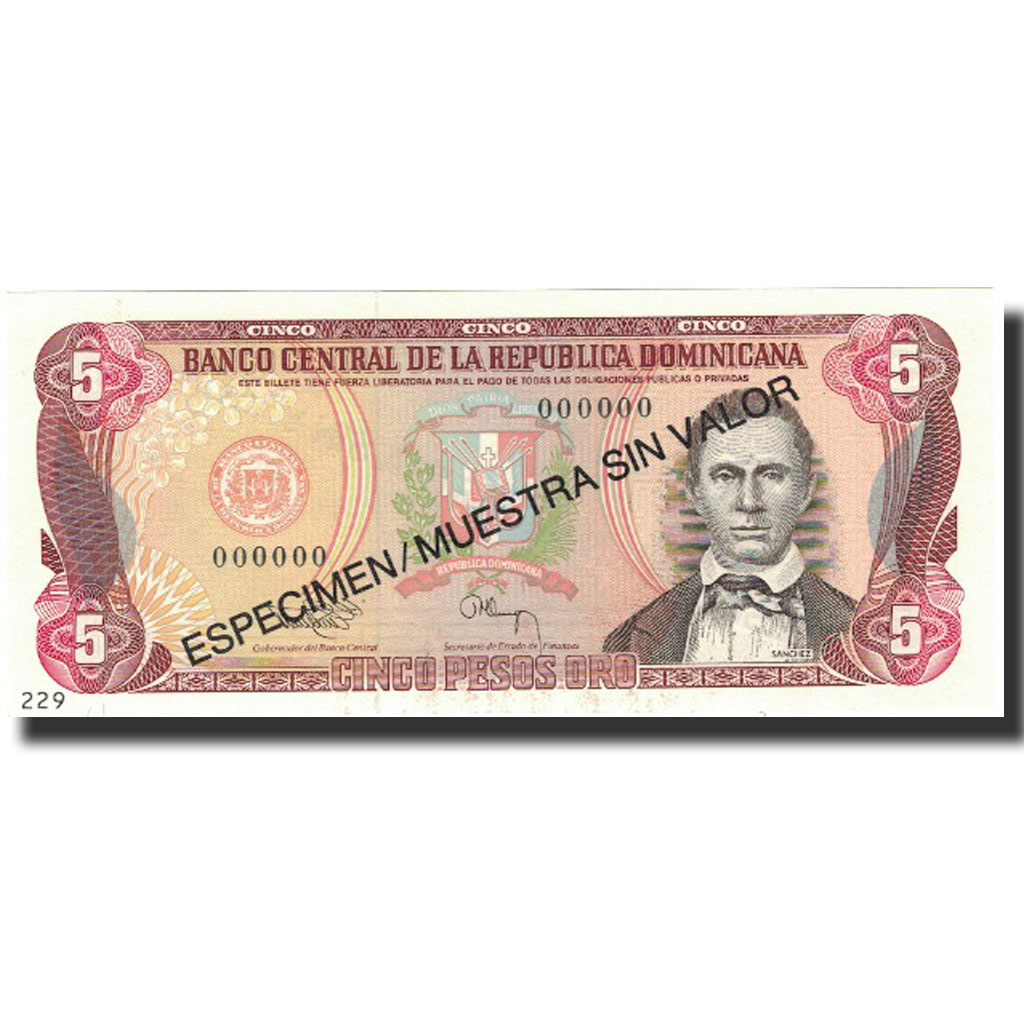 Banknote, Dominican Republic, 5 Pesos Oro, 1993, 1993, Specimen, KM:143s