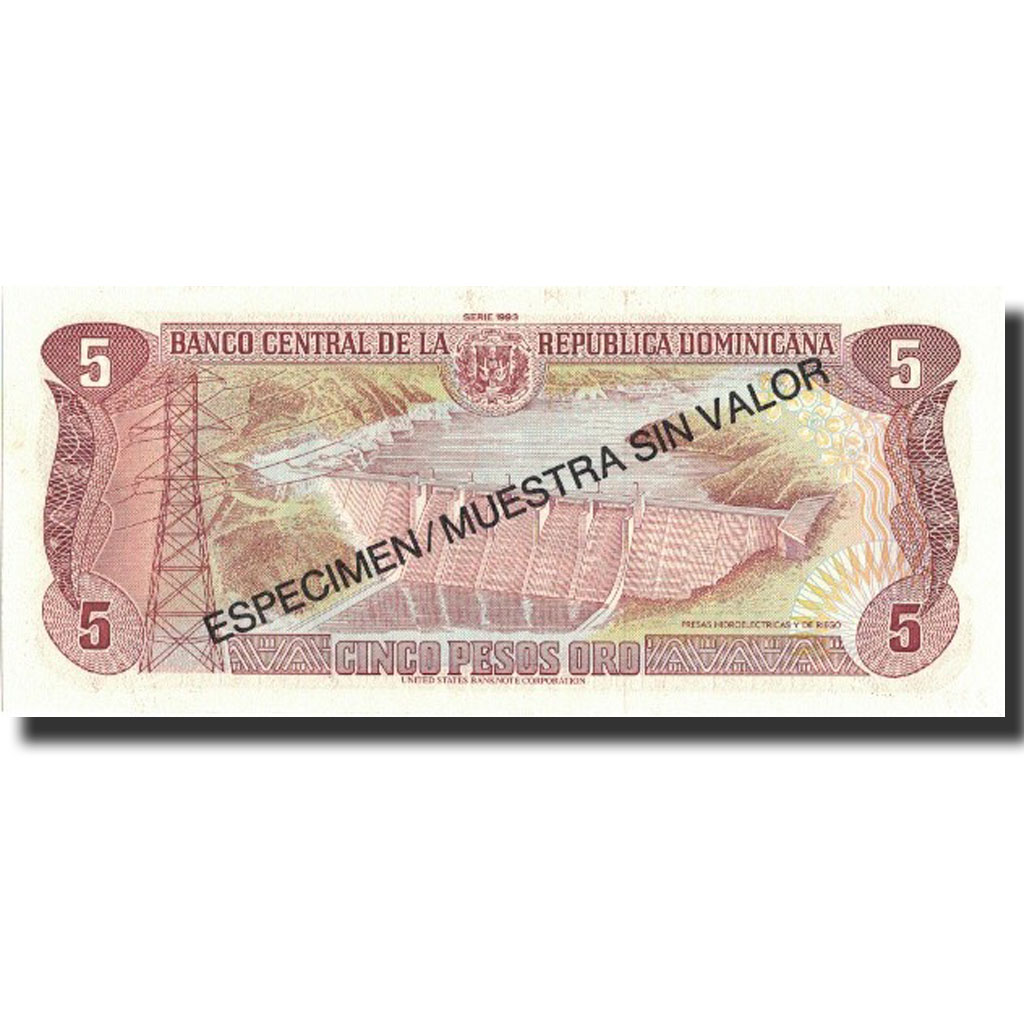 Banknote, Dominican Republic, 5 Pesos Oro, 1993, 1993, Specimen, KM:143s