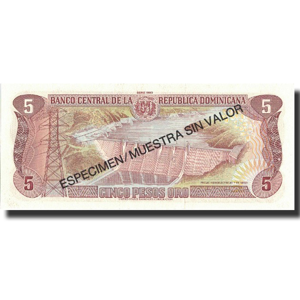 Banknote, Dominican Republic, 5 Pesos Oro, 1993, 1993, Specimen, KM:143s