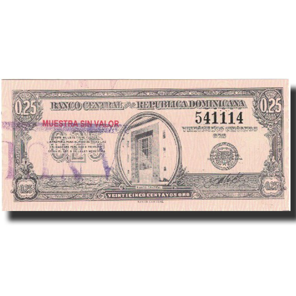 Banknote, Dominican Republic, 25 Centavos Oro, Undated (1961), Specimen, KM:88s