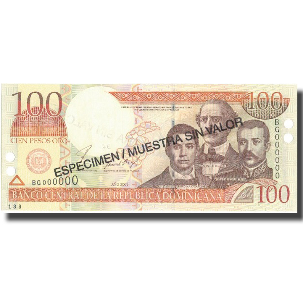 Banknote, Dominican Republic, 100 Pesos Oro, 2001, 2001, Specimen, KM:167s2