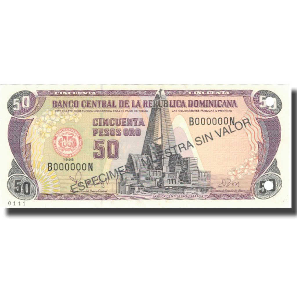 Banknote, Dominican Republic, 50 Pesos Oro, 1998, 1998, Specimen, KM:155s2