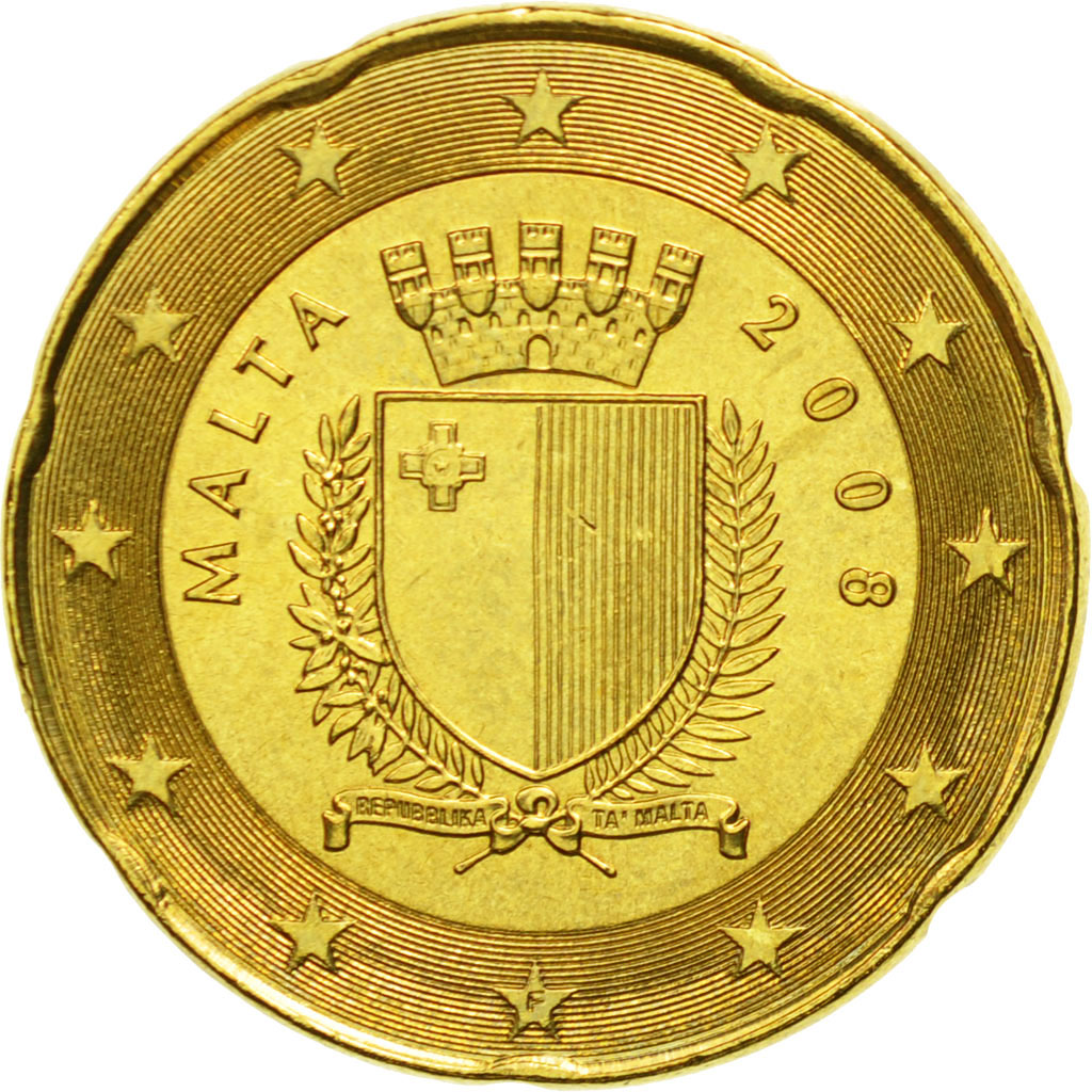 Malta, 20 Euro Cent, 2008, UNZ, Messing, KM:129