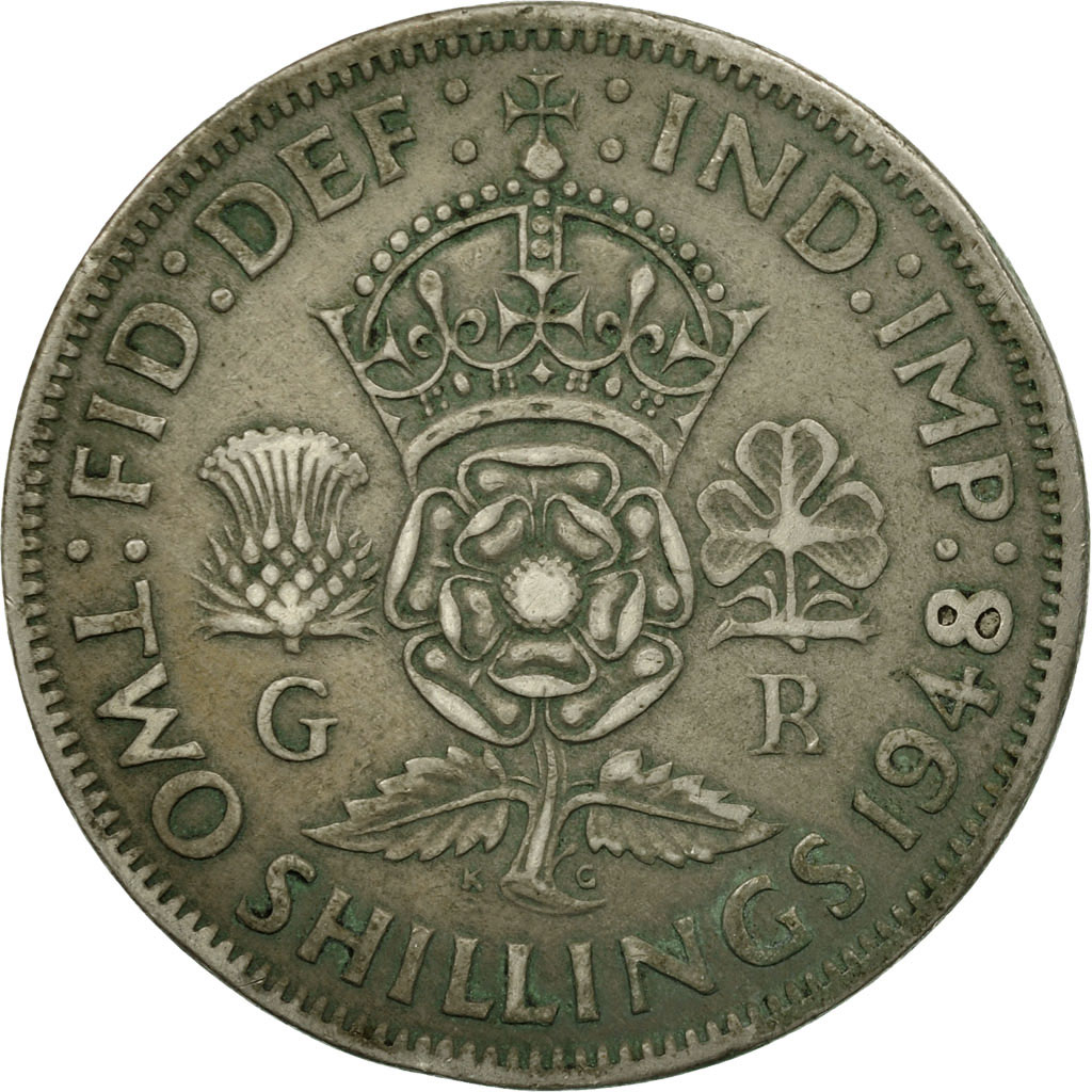 Moneda, Gran Bretaña, George VI, Florin, Two Shillings, 1948, BC+, Cobre -