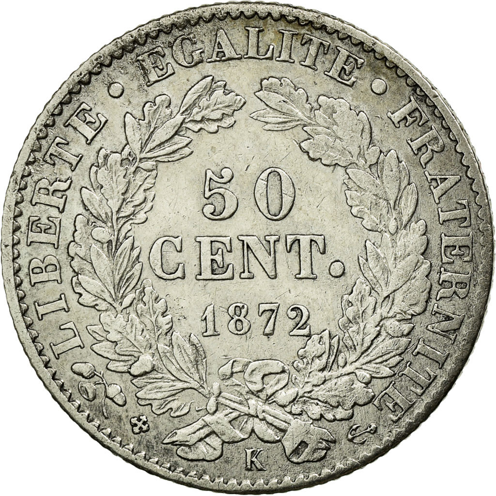 Coin, France, Cérès, 50 Centimes, 1872, Bordeaux, , Silver, KM:834.2