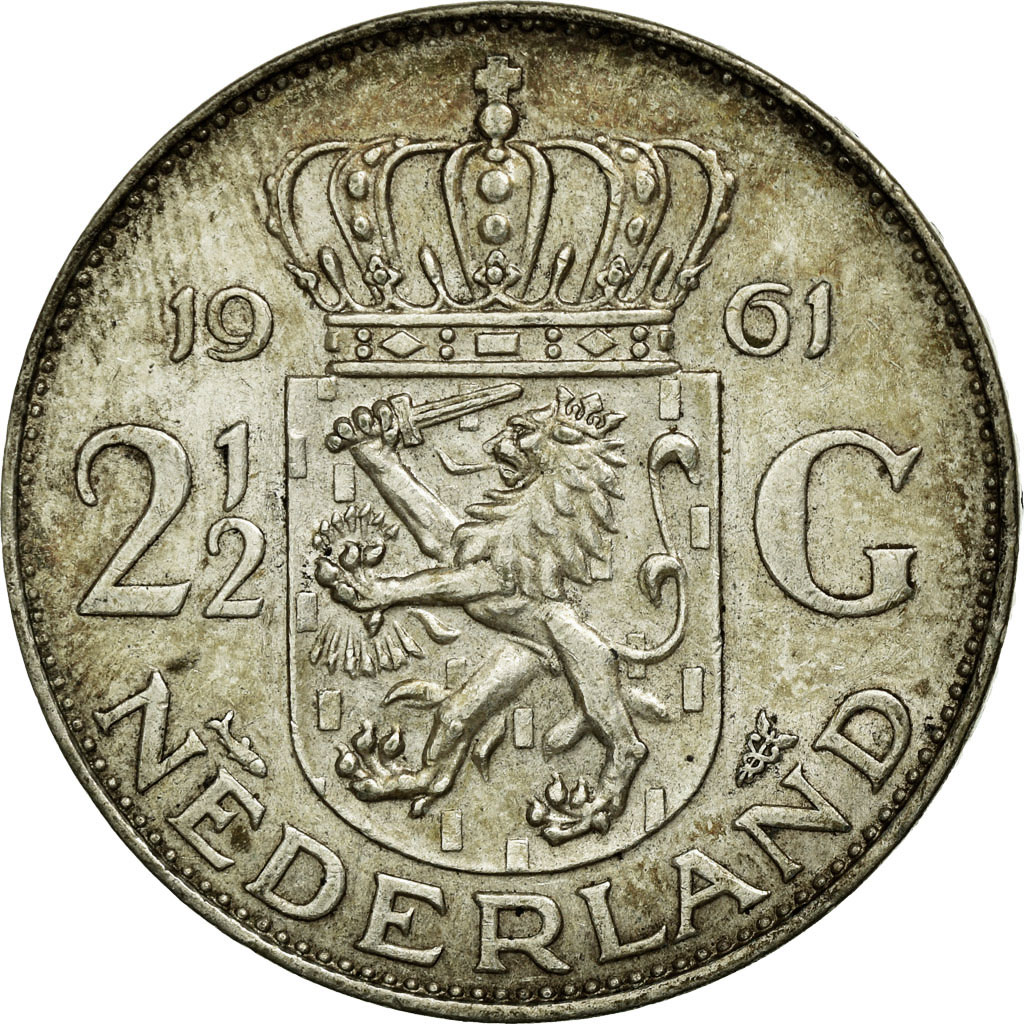 Coin, Netherlands, Juliana, 2-1/2 Gulden, 1961, , Silver, KM:185