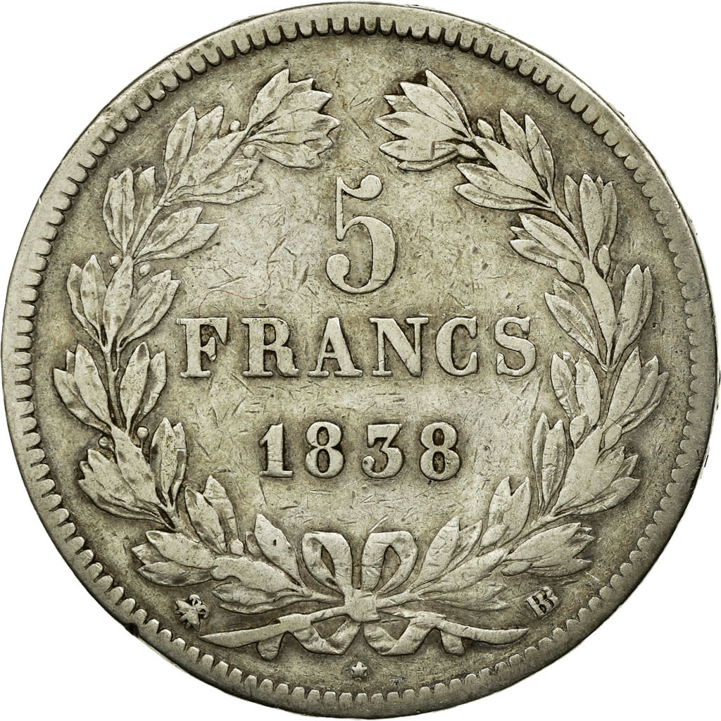 Coin, France, Louis-Philippe, 5 Francs, 1838, Strasbourg, , Silver