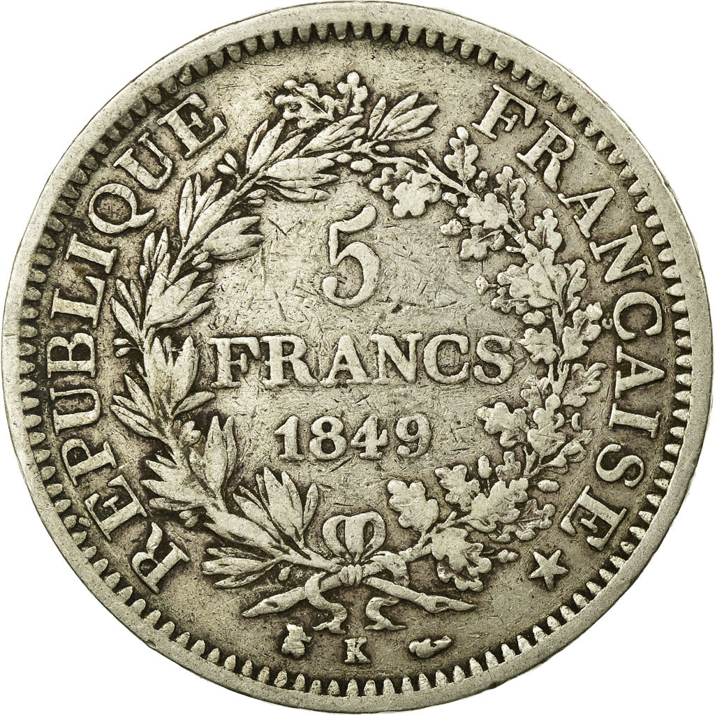 Coin, France, Hercule, 5 Francs, 1849, Bordeaux, , Silver, KM:756.4