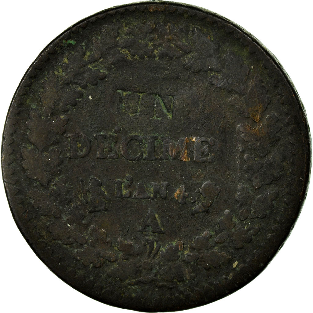 Munten, Frankrijk, Dupré, Decime, 1795, Paris, FR+, Bronze, Gadoury:186