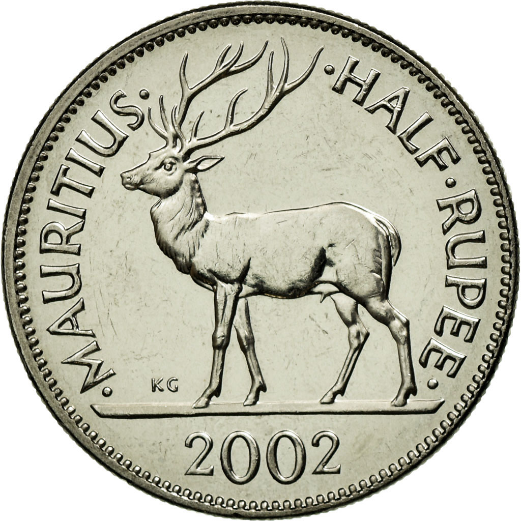 Moneda, Mauricio, 1/2 Rupee, 2002, MBC, Níquel chapado en acero, KM:54