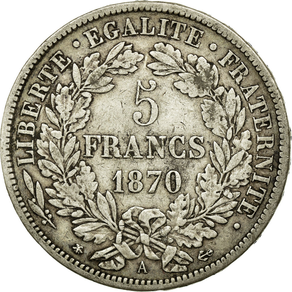 Coin, France, Cérès, 5 Francs, 1870, Paris, , Silver, Gadoury:743