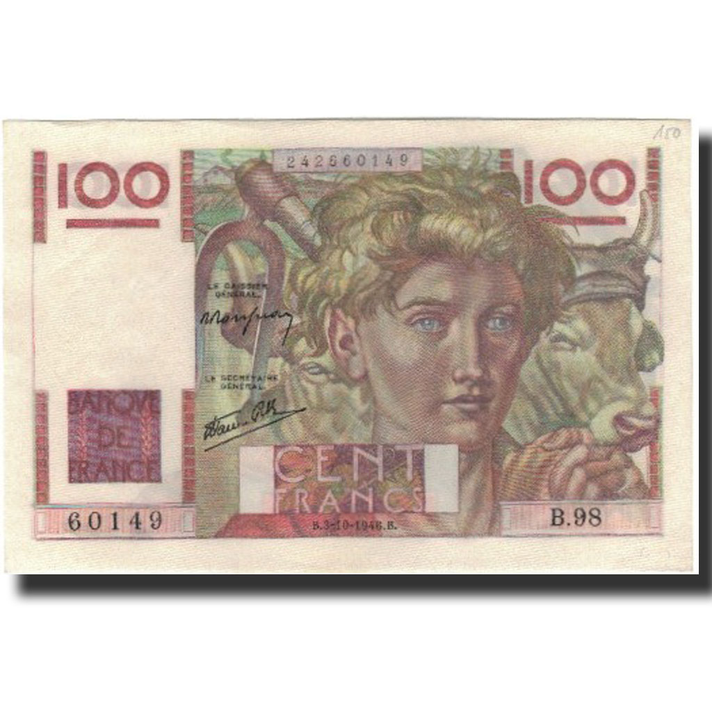 France, 100 Francs, 1946-10-03, UNC(63), Fayette:28.9, KM:128a