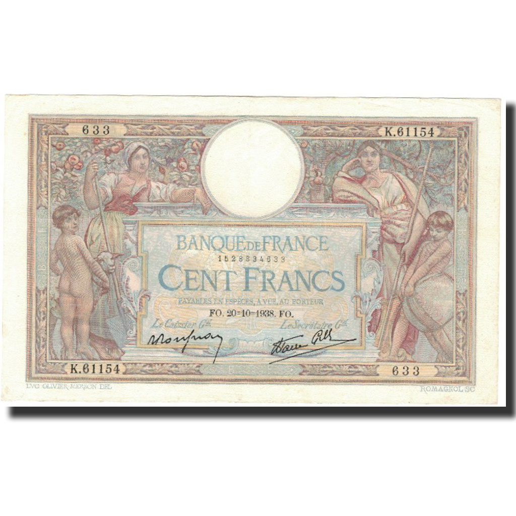 France, 100 Francs, 1938-10-20, AU(55-58), Fayette:25.32, KM:86b