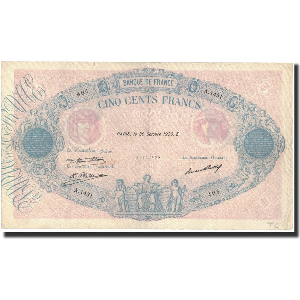 France, 500 Francs, 1930-10-30, VF(30-35), Fayette:30.33, KM:66l