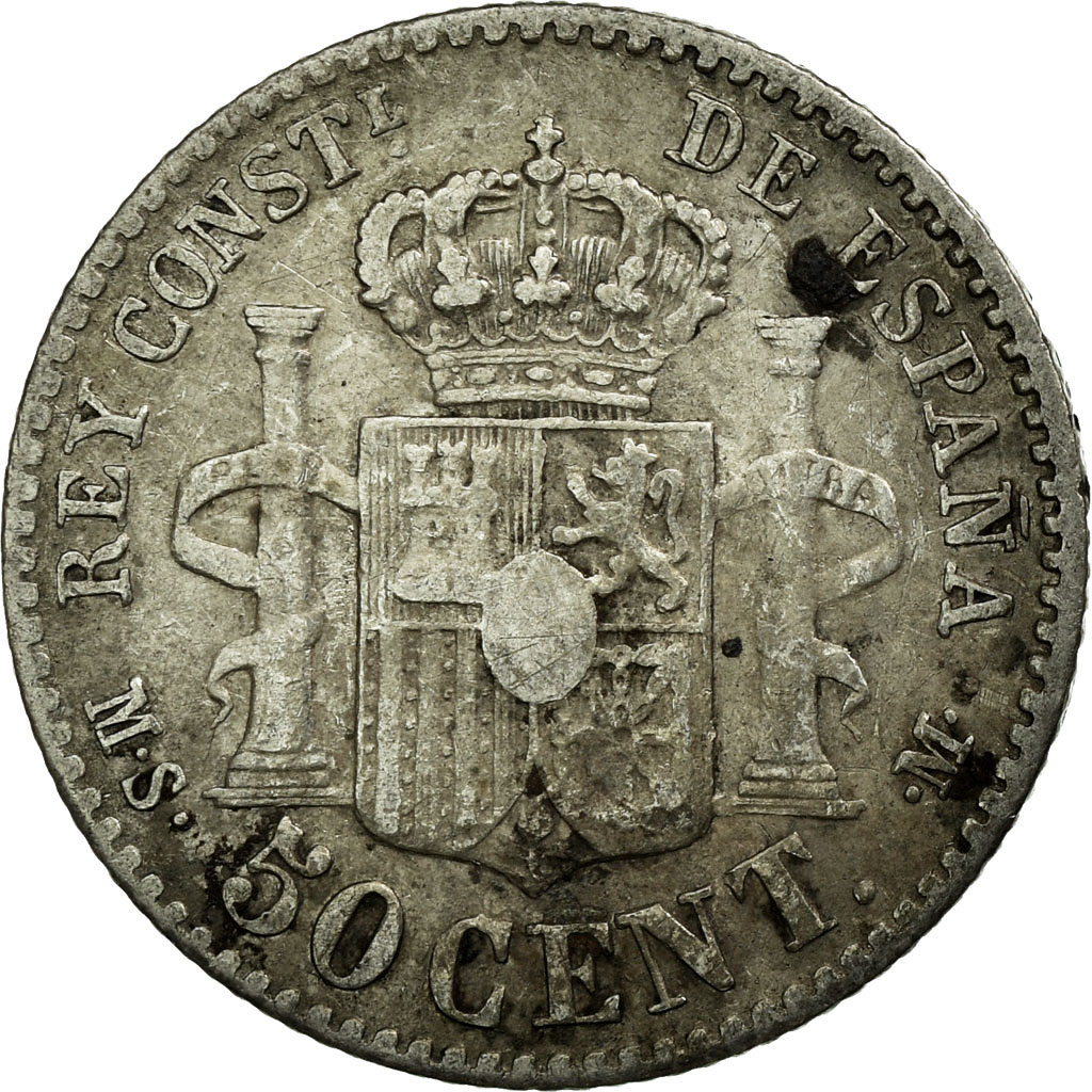 Coin, Spain, Alfonso XII, 50 Centimos, 1881, Madrid, , Silver, KM:685