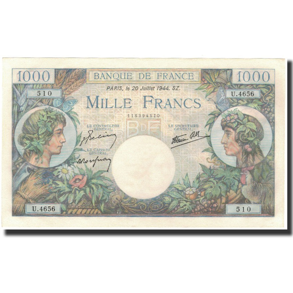 Frankrijk, 1000 Francs, 1 000 F 1940-1944 ''Commerce et Industrie'', 1944-07-20