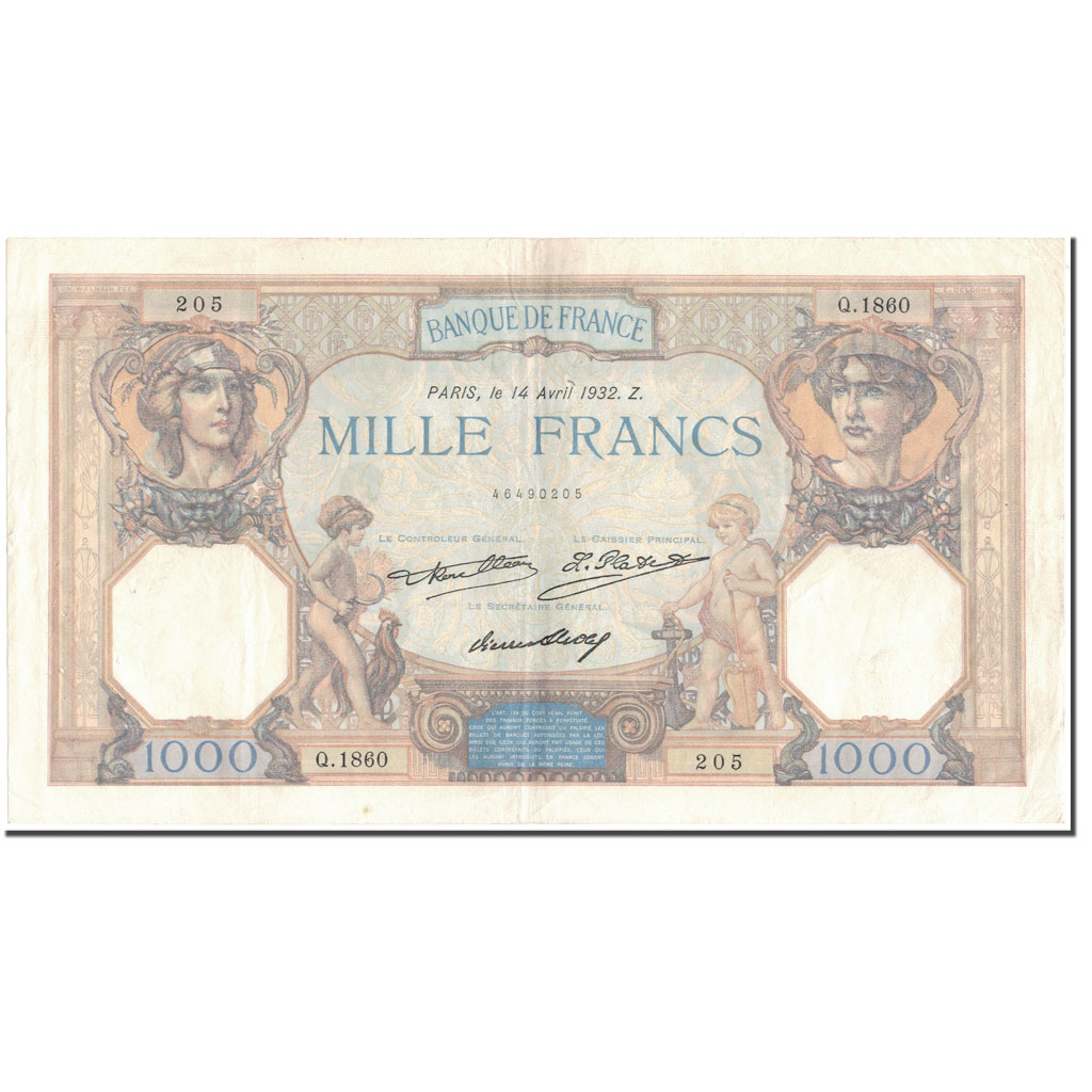 France, 1000 Francs, 1 000 F 1927-1940 ''Cérès et Mercure'', 1932-04-14