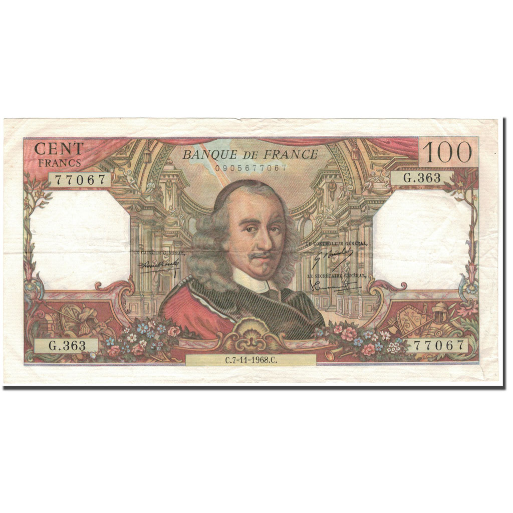 France, 100 Francs, 100 F 1978-1995 ''Delacroix'', 1968-11-07, VF(20-25)